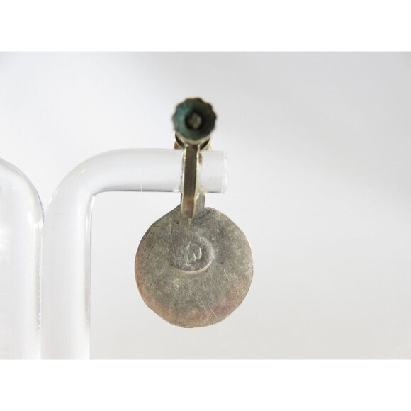 Figural Palm Leaf Disc Abalone & Sterling Taxco Mexico VKE Silver Screw Back Ear - Picture 7 of 9